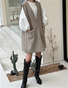 Marni Vest Dress (Beige/Gray) (will ship within 1~2 weeks)