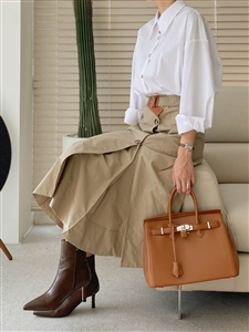 Premium Belted Skirt (Beige/Khaki) (55/66) (will ship within 1~2 weeks)