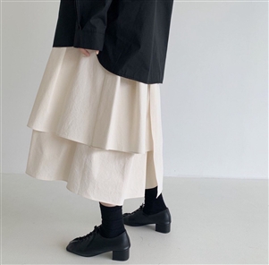 Gu Cotton Skirt (Beige/Ivory/Khaki/Black) (will ship within 1~2 weeks)